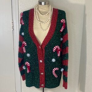Holiday Candy Cane Cardigan oversized sweater